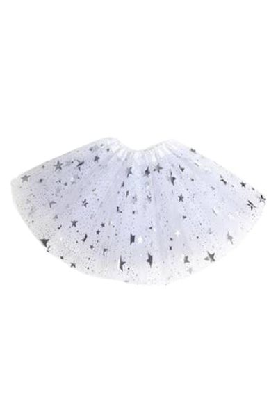 Nebunici Fustita pentru fetite, alba cu stelute argintii, tutu cu 3 straturi de tulle, + 3 ani