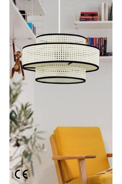 Emg DesiGn Doğal Hazeran Rattan 3 Katlı Pasta Sarkıt Avize Çocuk Odası Yatak Odası Salon Mutfak Hol