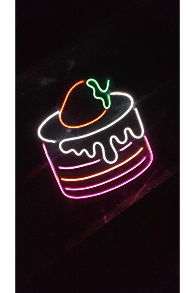 NEON LED KAYSERİ Çilekli Pasta - Dekoratif Duvar Aydınlatması Neon Led Yazı C...