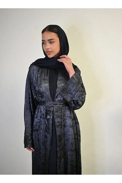 Jameela Midnight Glitz Navy Blue Satin Foil Abaya