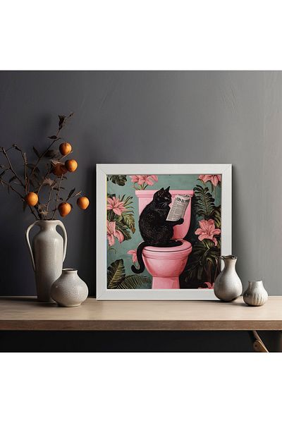 hediyenebak Single Wooden Framed Painting Black Cat One Piece Poster Painting