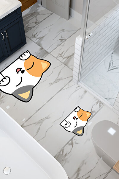 THEMODERNHANE Επιτραπέζιο χαλάκι μπάνιου με σχέδιο γάτας, αντιολισθητική βάση, πλένεται στο πλυντήριο, ψηφιακή εκτύπωση, σετ 2 τεμαχίων