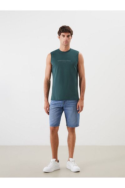 LC Waikiki Green Crew Neck Printed Men's Sleeveless T-Shirt