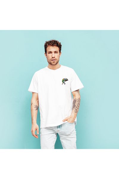 podyum baskı Σχέδιο Chameleon Μαύρο-Λευκό T-Shirt από 100% βαμβάκι με στάμπα