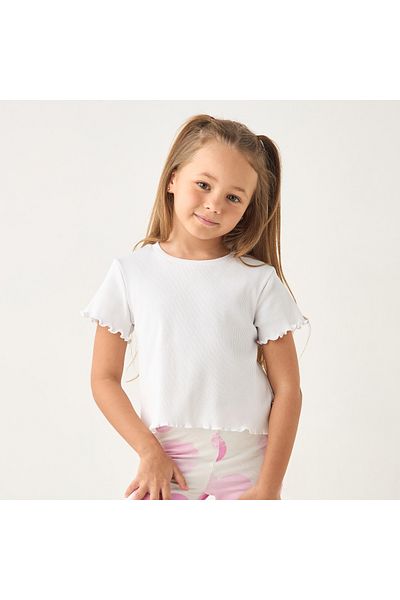 Juniors Solid T-Shirt with Lettuce Hem and Crew Neck