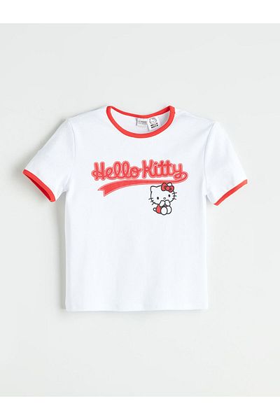 LC Waikiki White Crew Neck Hello Kitty Printed Girls' T-Shirt and Shorts
