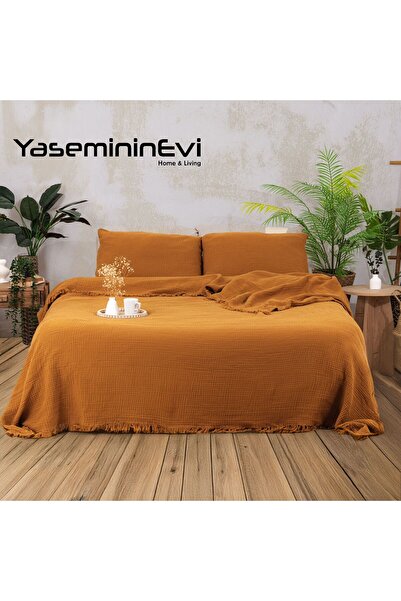 YASEMİNİNEVİ Hardal Renk 4 Katlı Multi Müslin Yatak Örtüsü Pike (160 X 240CM)