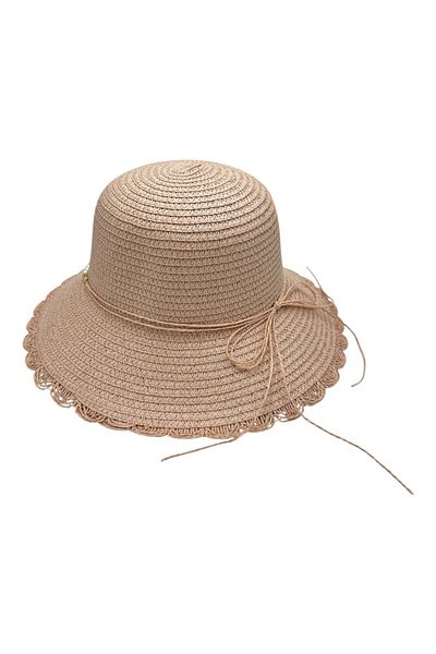 BaoBao Elegant women's summer hat with medium brim and wavy edge - accessory with pearls