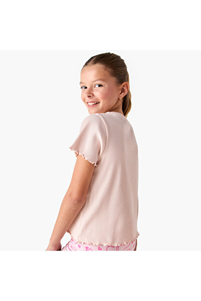 Juniors Ribbed Crew Neck T-shirt with Lettuce Hem