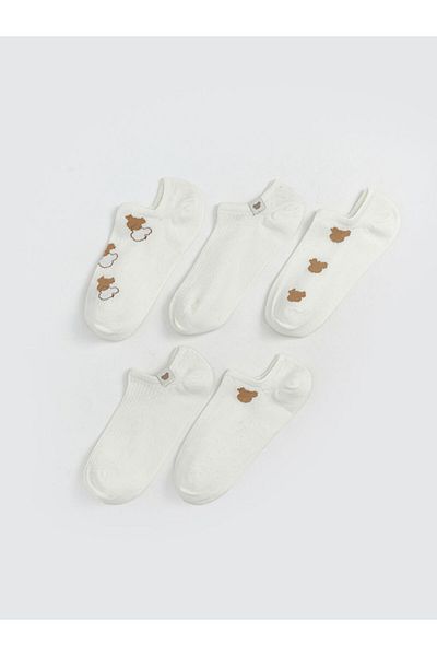 LC Waikiki Ecru Printed Women's Sneaker Socks 5-Piece