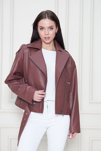 By Marki Marki Women's Genuine Jumbo Leather Jacket – Biker Style, Belted, Oversize, Epaulettes, 62 Cm, Brown - 117822