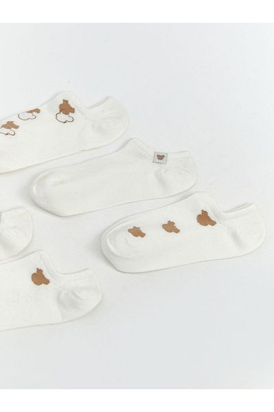 LC Waikiki Ecru Printed Women's Sneaker Socks 5-Piece