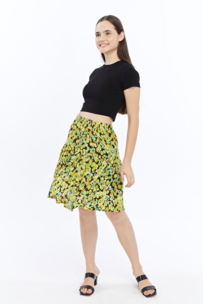 MAKSEN TEKSTİL PANTALONI SCURTĂ DE LUNGIME MEDIU CU FLORI DIN ȚESUT DE VISCOZĂ fustă pantalon scurtă A