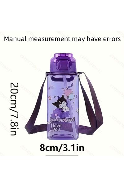 Emre Bebe Sanrio Kuromi Patterned Purple Rectangular Leakproof Water Bottle with Straw - 800 ml Pc Material