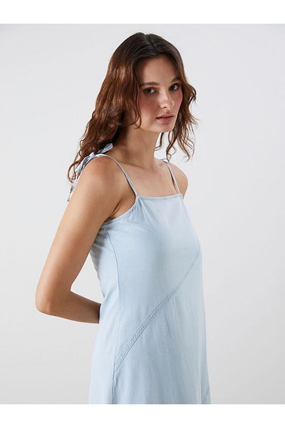 LC Waikiki Indigo Square Neck Strap A-Line Jean Dress