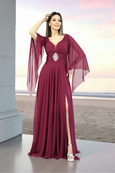 FaBe Fashion Capes Sleeves Draped Heart Neckline with Stone Accessories White Chiffon Wedding Engagement and Outside Shooting Dress