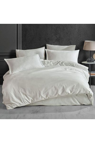 SENNORA Deluxe Double Striped Cotton Satin Duvet Cover Set