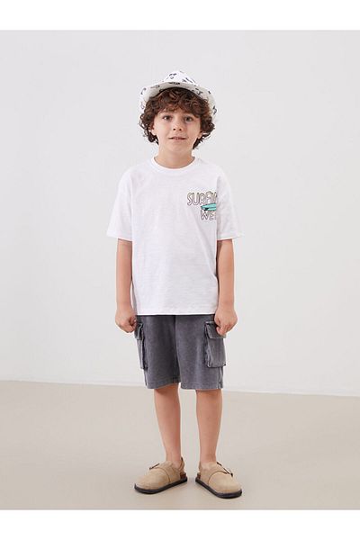 LC Waikiki White Crew Neck Printed Boy's T-Shirt