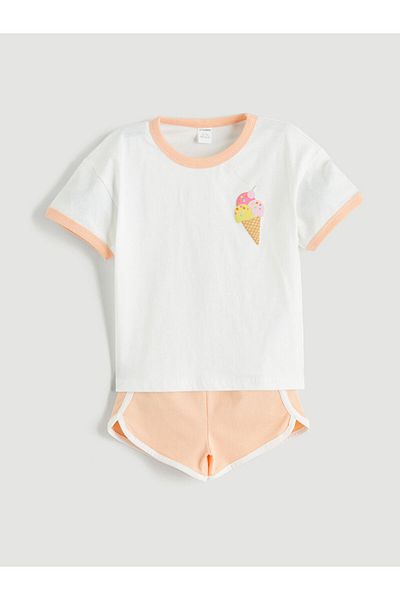 LC Waikiki Lemon Juice Printed Girl's T-Shirt and Shorts 2-Piece Set