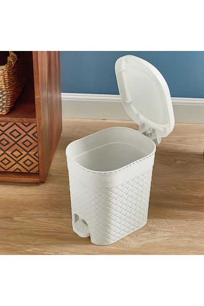 mastergold 10L Woven Pedal Bin | Decorative Plastic Trash Can for Kitchen, Bathroom, Office | 32x25x32cm