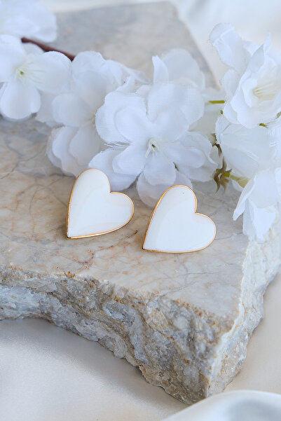 AURRARİ Altın Kaplama Beyaz Mineli Kalp Küpe