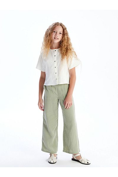 LC Waikiki Ecru Short Sleeve Muslin Girl's Shirt