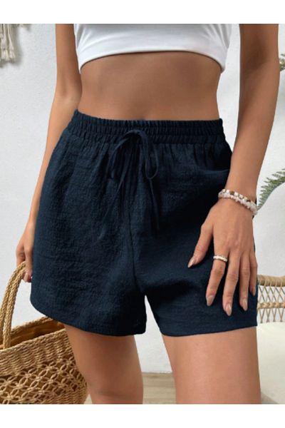 HEREN BUTİK High Waist Comfortable Fit Shorts for Women with Color Options – White Linen Blend Elastic Home Beach Shorts