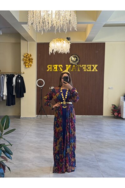 Xeftan zer Mavi karışık renk kaftan