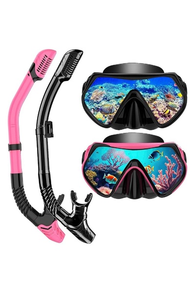 Littlejsy Set masca de snorkeling profesionala anti-ceata cu snorkel, cureaua reglabila, inchidere cu bila