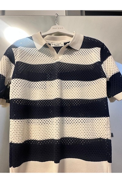 KARTON Striped polo collar bluz