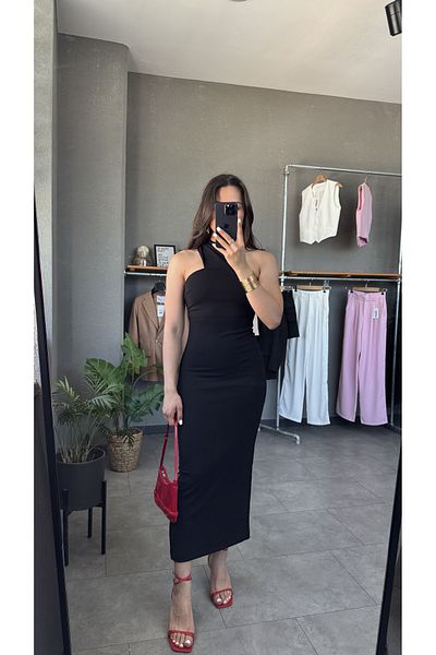 YOUR NAME One Shoulder Slit Detailed Maxi Dress