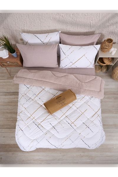 Sudemhome Double Welsoft Sleeping Set Double Sided Wellsoft Fluffy Fleece Quilt and Battal Fitted Sheet
