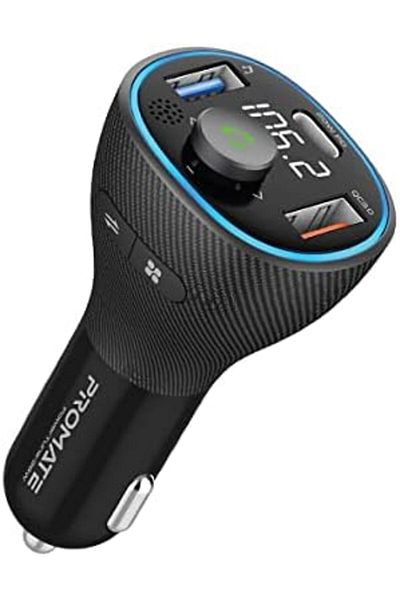 Promate Wireless FM Transmitter, In-Car Bluetooth V5.1 Transmitter Car Kit with 20W USB-C Power Deli