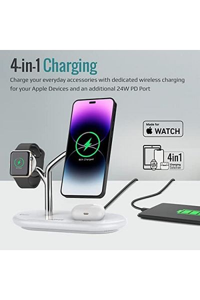 Promate MagSafe Charging Station with 5W Magnetic MFi Apple Watch Charger, 15W Charging Stand, 24W U
