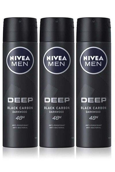 NIVEA Men's Deep Black Carbon Darkwood Deodorant 48H Pack of 3