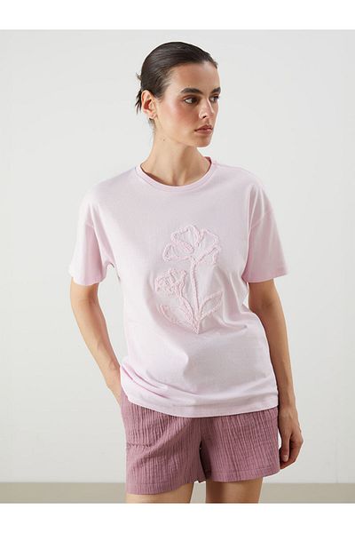 LC Waikiki Pink Crew Neck Floral Women's T-Shirt