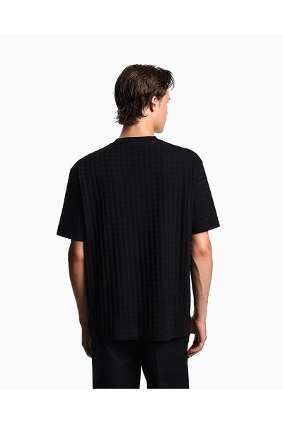 Emporio Armani Men's Cotton Jersey Fabric Embossed Square Motif Round Neck Short Sleeve Black T-Shirt Em002967 Af