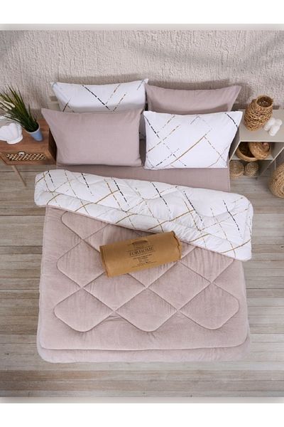 Sudemhome Double Welsoft Sleeping Set Double Sided Wellsoft Fluffy Fleece Quilt and Battal Fitted Sheet
