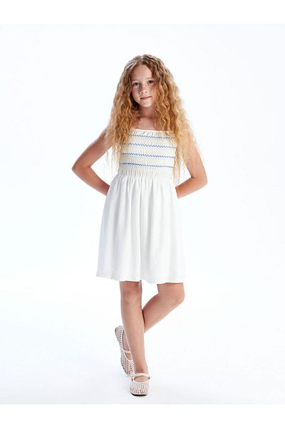 LC Waikiki White Square Neck Girl's Dress