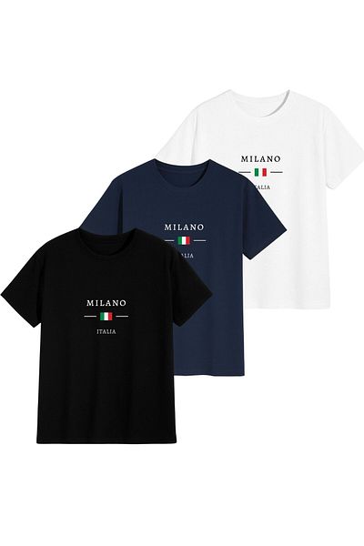 AFROGİYİM Unisex Μπλουζάκι Milano με στάμπα 3 τεμαχίων