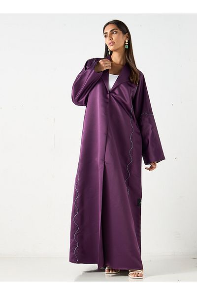 Jameela Purple Bling Open Abaya 3 pieces Set