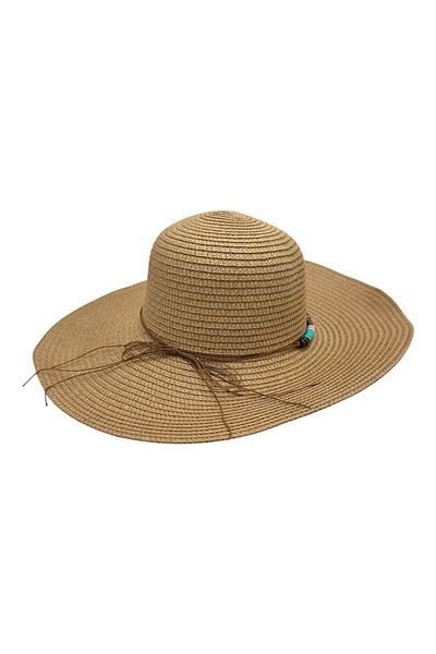 BaoBao Women's beach hat with wide brim and decorative beads - boho chic style