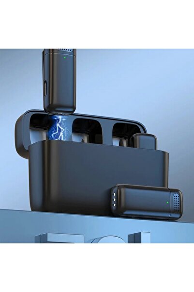 Hobimtek Ht-K6 Kablosuz Mikrofon Seti 2'li Mikrofon LED Ekranlı Şarj Kutusu Gürültü Önleyici Yaka Mikrofonu