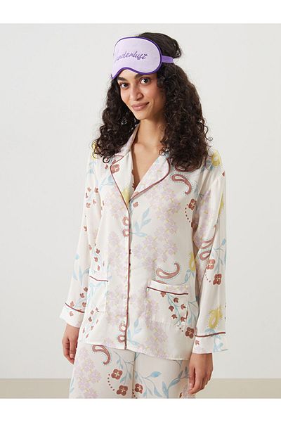 LC Waikiki Ecru Shirt Collar Patterned Women's Pajama Set