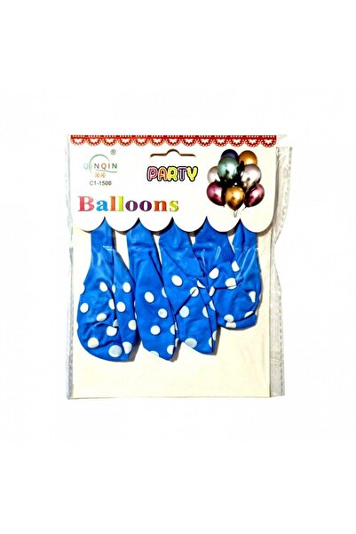 OEM Set 5 baloane latex, 35 cm, albastru deschis cu buline albe