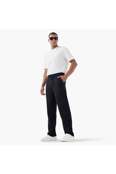 Iconic Regular Fit Textured Trousers with Pockets
