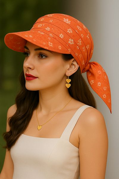 MYZİ STORE Women's Summer 100% Cotton Patterned Safari Tie-Up Bandana Visor