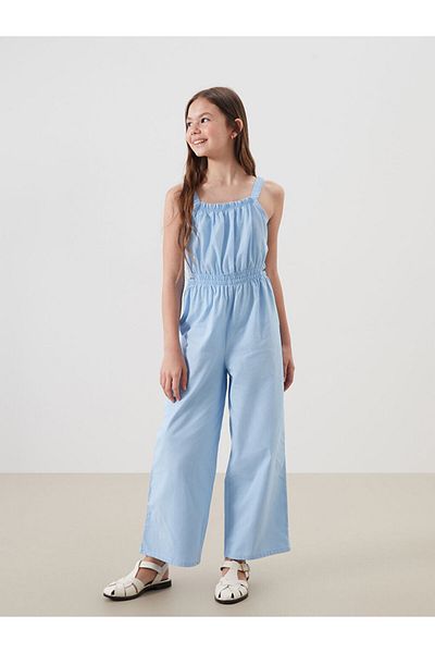 LC Waikiki Blue Square Collar Girl's Jumpsuit