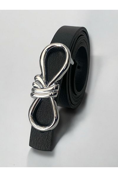 Kemerix 100% Genuine Leather Black Women's Belt with Silver Buckle