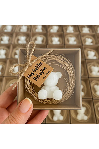 ELMATOLYE Hoş Geldin Ayıcık Bebek Hediyelik Kutulu Mum 5 Adet Babyshower Koku...